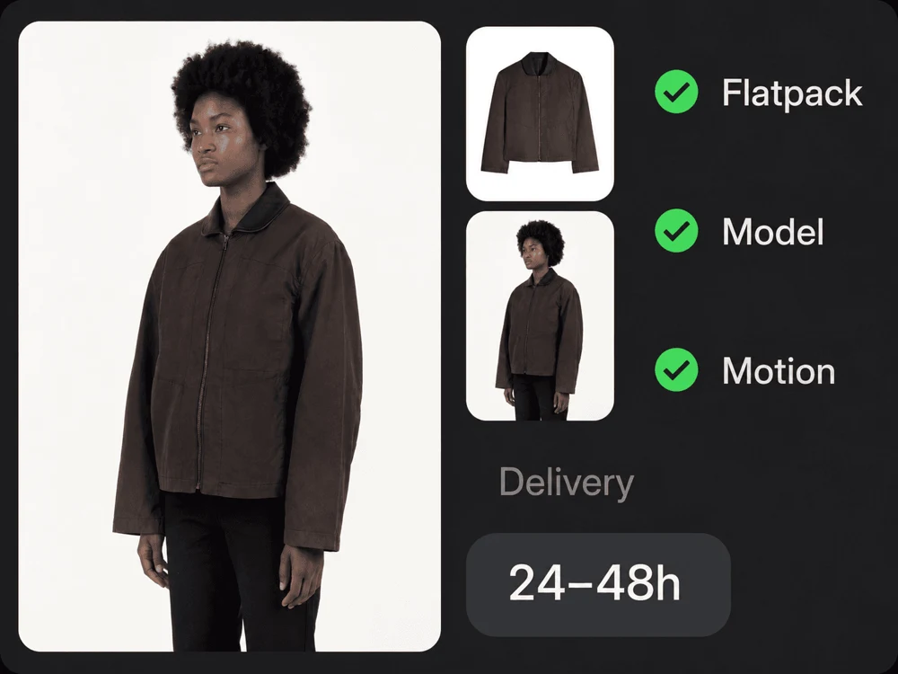 Draape delivery preview with flatpack, model and motion examples